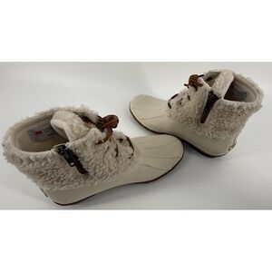 Sperry Saltwater Sherpa Duck Boots Waterproof Lace Up Rain Booties Ivory 6.5